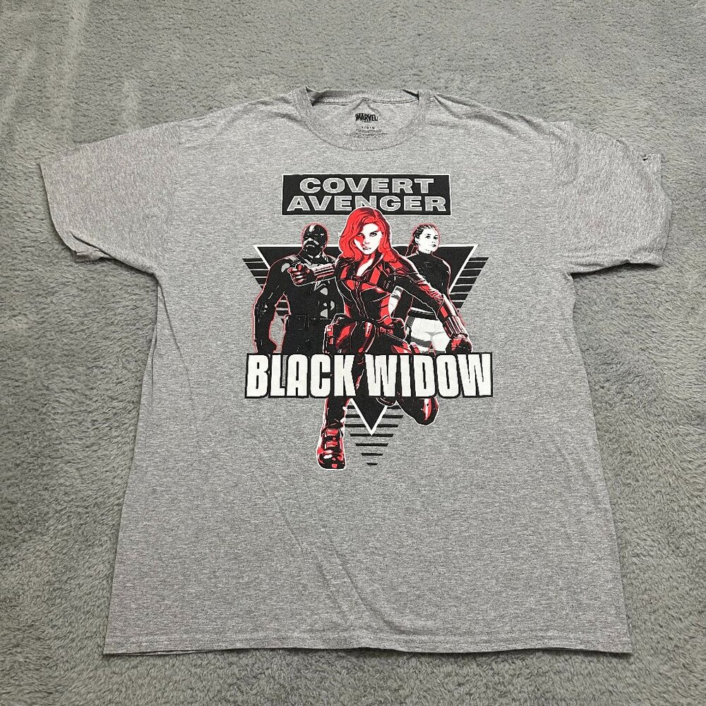 Marvel‎ Avengers Graphic T-Shirt Comic Book Tee Black Widow Gray Size Large